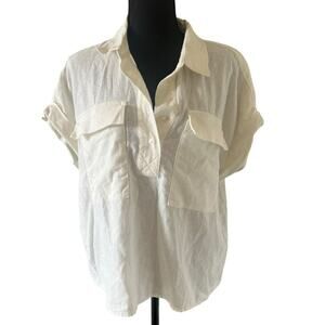 Calvin Klein Women’s Linen Blend Boxy Utility Popover Top Beige Size XL